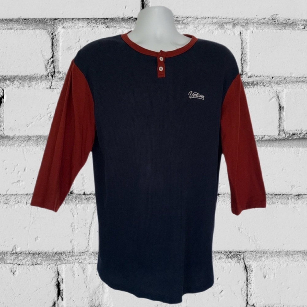 Volcom Thermal Waffle Henley Long Sleeve Tee Blue/Red Men’s Size L